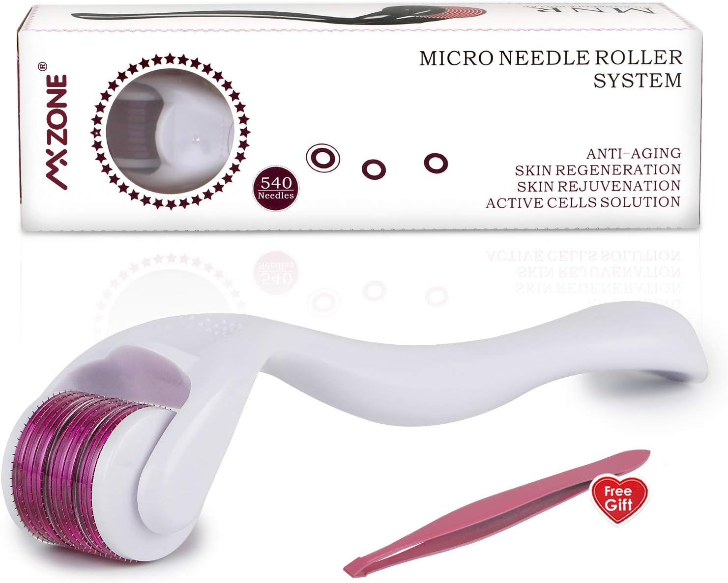 MXZONE Derma Roller 0.25mm, Cosmetic Microneedles Roller for Face, 540 Titanium Micro Needle Facial Roller with Storage Case, Free Eyebrow Clip