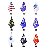 ZXvZYT American Military Flag Banner USA Army Armed Desk Flag Set Small Mini US Military Office Table Stick Flags with 12" Solid Pole Black Stand Base July 4th Veteran Party Memorial Day Decorations (30 Pack)