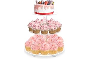 YestBuy 3 Tier Round Cupcake Stand with Base, Acrylic Cake Stand, Cupcake Tower Stand, Premium Cupcake Holder for 23 Cupcakes