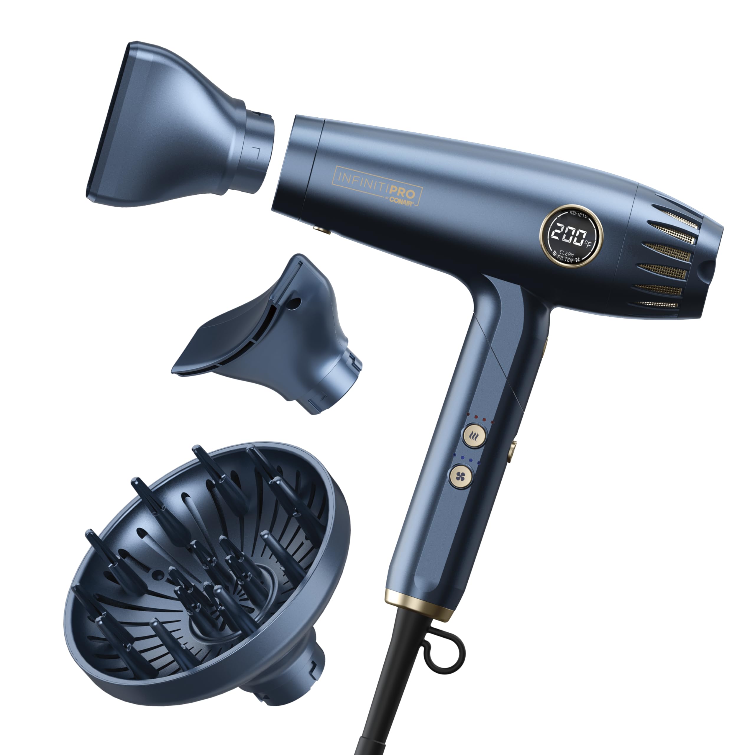 Photo 1 of Infiniti PRO by CONAIR DigitalAIRE 2.0 Hair Dryer, 1875W Frizz-Reducing Ionic Hair Blow Dryer with Diffuser, Up to 5X More Speed and 90,000 RPMs for Advanced Drying Power, Blue
