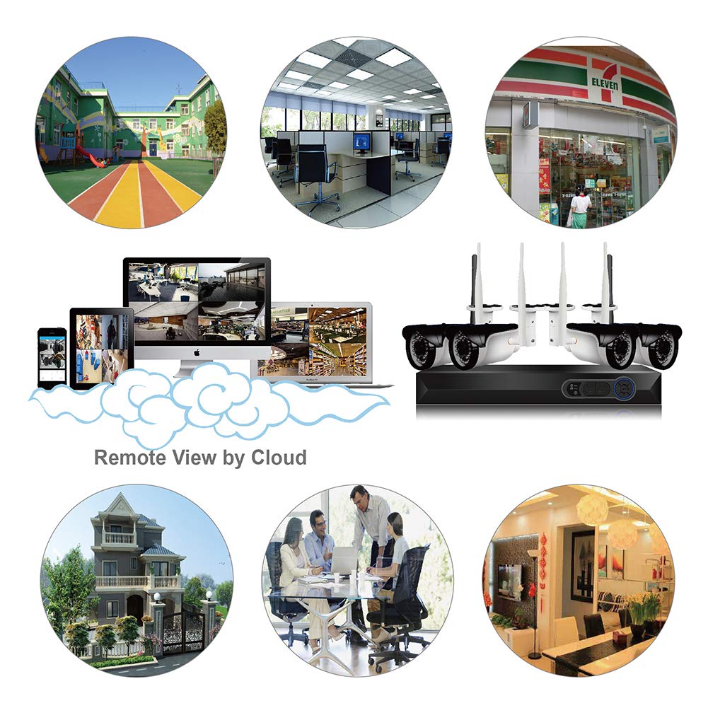 CAMVIEW 4CH 2592x1520P Wireless Security CCTV Surveillance System WiFi NVR Kits, 4 x 4.0MP Wireless Indoor/Outdoor IP Cameras, Microphone Plug, Night Vision, Ultra HD, HDD not Included