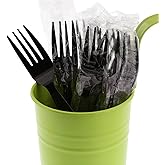 AmerCareRoyal 1000 Units Medium Heavy Weight Individually Wrapped Disposable Polystyrene Plastic Forks for Restaurants and Catering, Black
