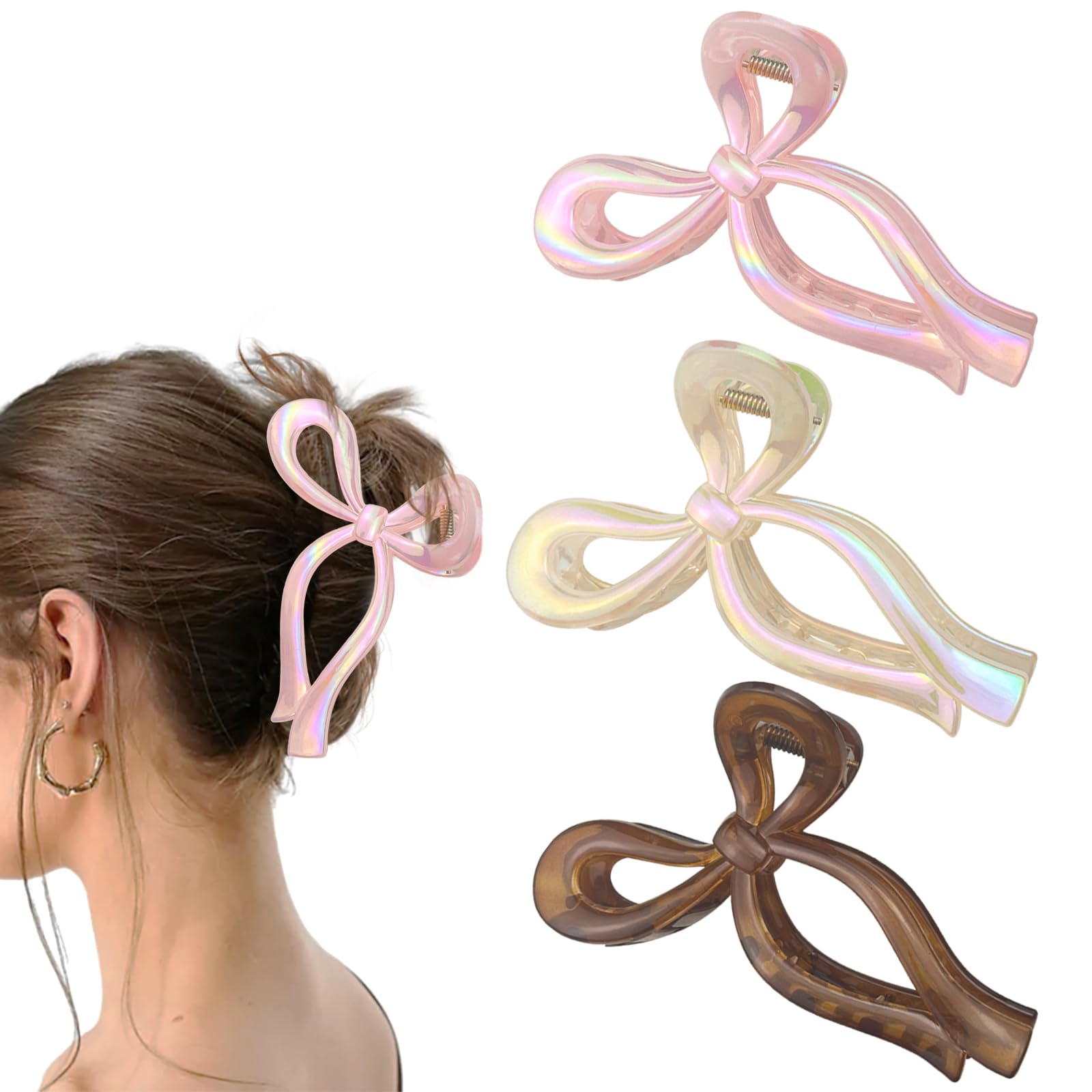 3 Pcs Strong Hold Bow Claw Clip, Bow Hair Clip Hair Clips for Girls Women, Stylish Large Hair Clips for Thick Hair (3 Pcs)