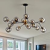 hesoge 15 Light Sputnik Modern Large Chandelier, Mid Century Black and Gold Metal Ceiling Light Fixture with Glass Globe,Pend