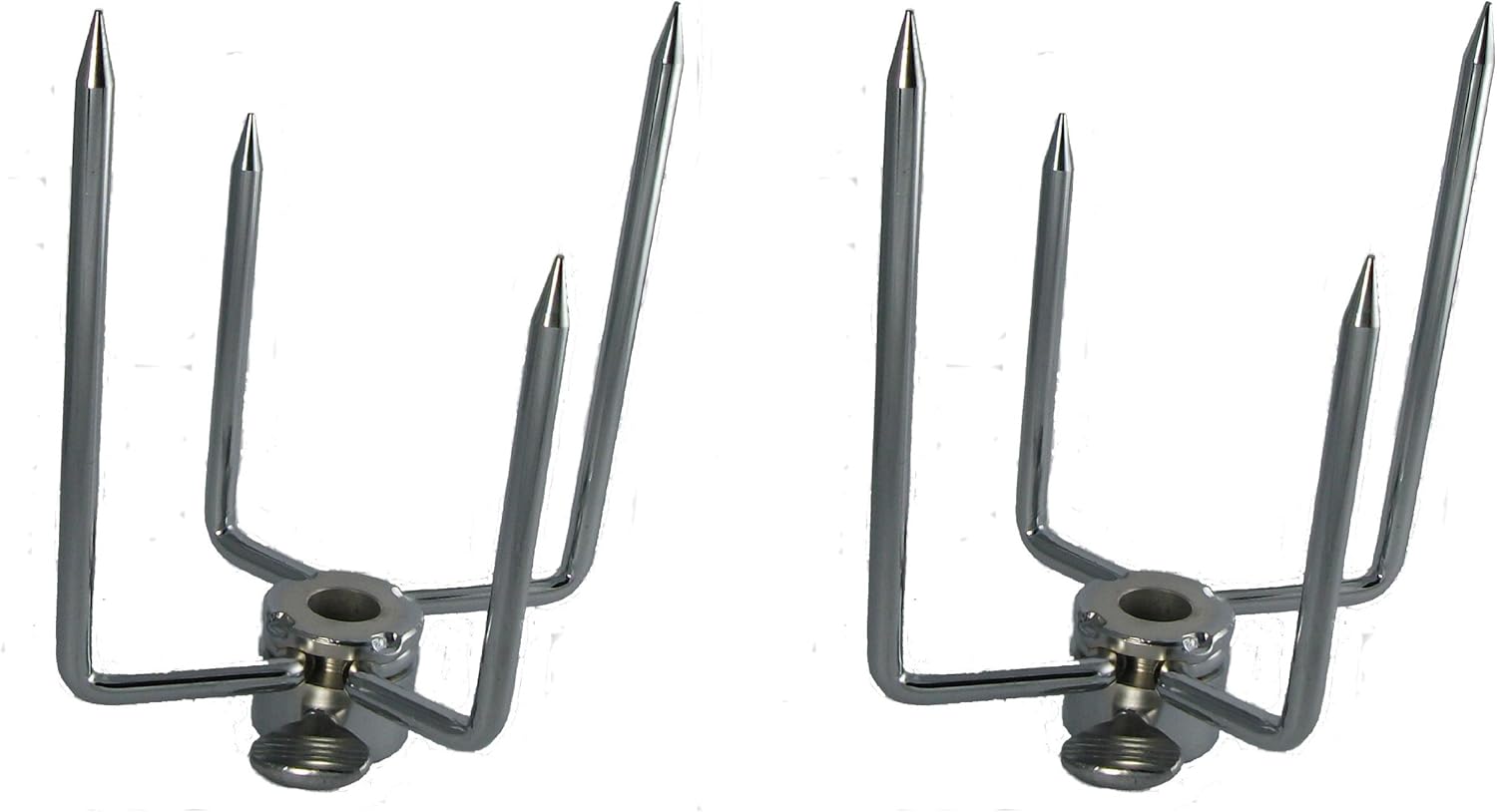 OneGrill Chrome Steel Grill Rotisserie Spit Rod Forks (Fits: 1/2 Inch Hexagon, 3/8 Inch Square, 1/2 Inch Round)