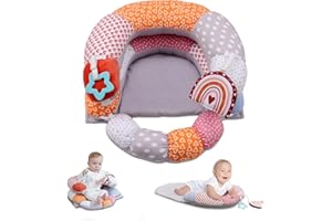 MIIMER 2-in-1 Tummy Time Baby Mat & Seated Support Pillow, Tummy Time Cushion with Detachable Support Prop and Toys, for Early Development Support for Newborns and Older Babies