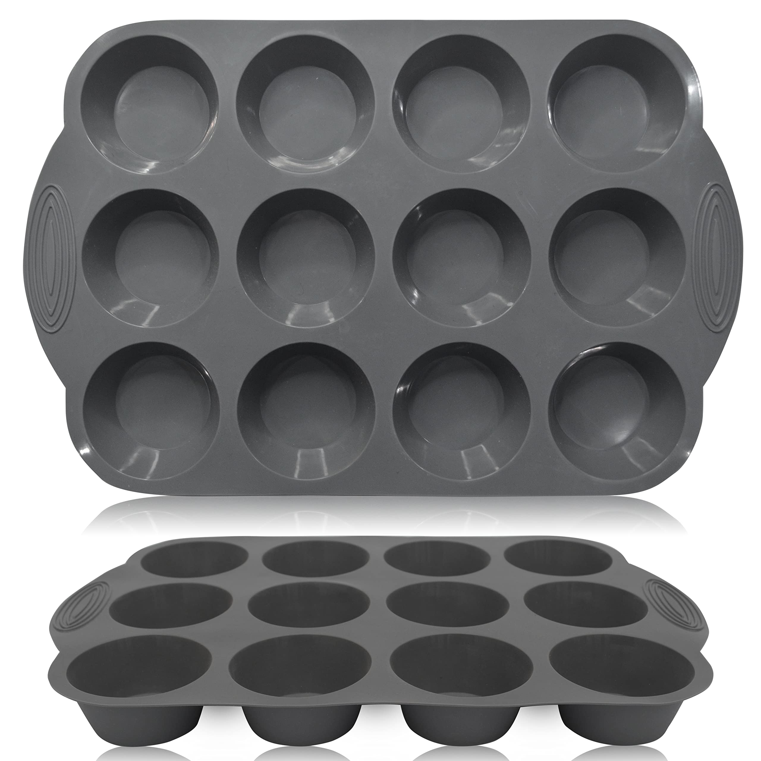 EATO Set of 2 Muffin Tray 12 Cup Silicone Yorkshire Pudding Tray, Muffin tin, Non-Stick Muffin Cupcake Tin for Muffins Cupcakes or Yorkshire Puddings, Bakeware 33 x 22 x 3 cm (Grey) — image 1