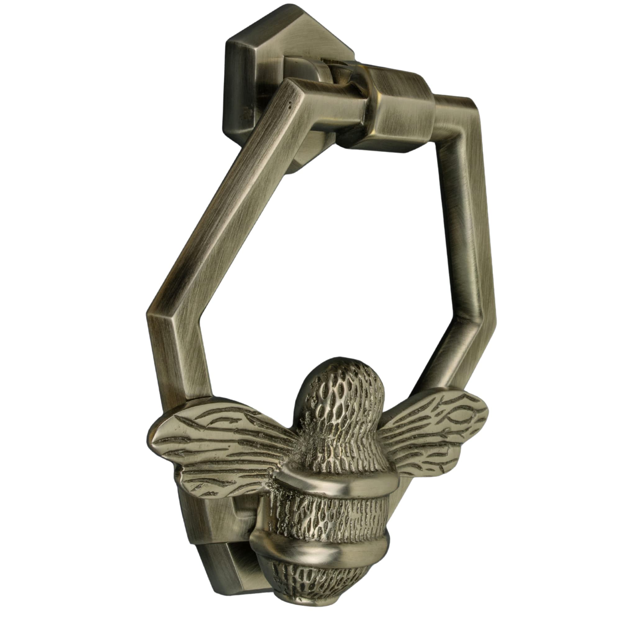 Pewter Bee Door Knocker for Front Door | Polished Solid Brass Honeycomb | Pewter Knockers with Strike Plate | UPVC | Bumblebee Front Door Furniture with a Unique Design