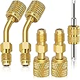 FANOVO Mini Split Adapter, R410a Adapter Straight & Angled Charging Vacuum Port Adapter, 5/16'' Female to 1/4''SAE Male R410 Fitting with Valve Core Tool, for Air Conditioner Refrigeration Service