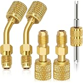 FANOVO Mini Split Adapter, R410a Adapter Straight &amp; Angled Charging Vacuum Port Adapter, 5/16'' Female to 1/4''SAE Male R410 Fitting with Valve Core Tool, for Air Conditioner Refrigeration Service