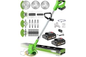 Akenuoke Electric Weed Wacker Cordless: 21V Weed Eaters Battery Powered with 2 Batteries & Charger, Stringless Metal Blade Weed Trimmer 3 in 1 Grass Trimmer/Edger/Brush Cutter for Lawn Yard Garden
