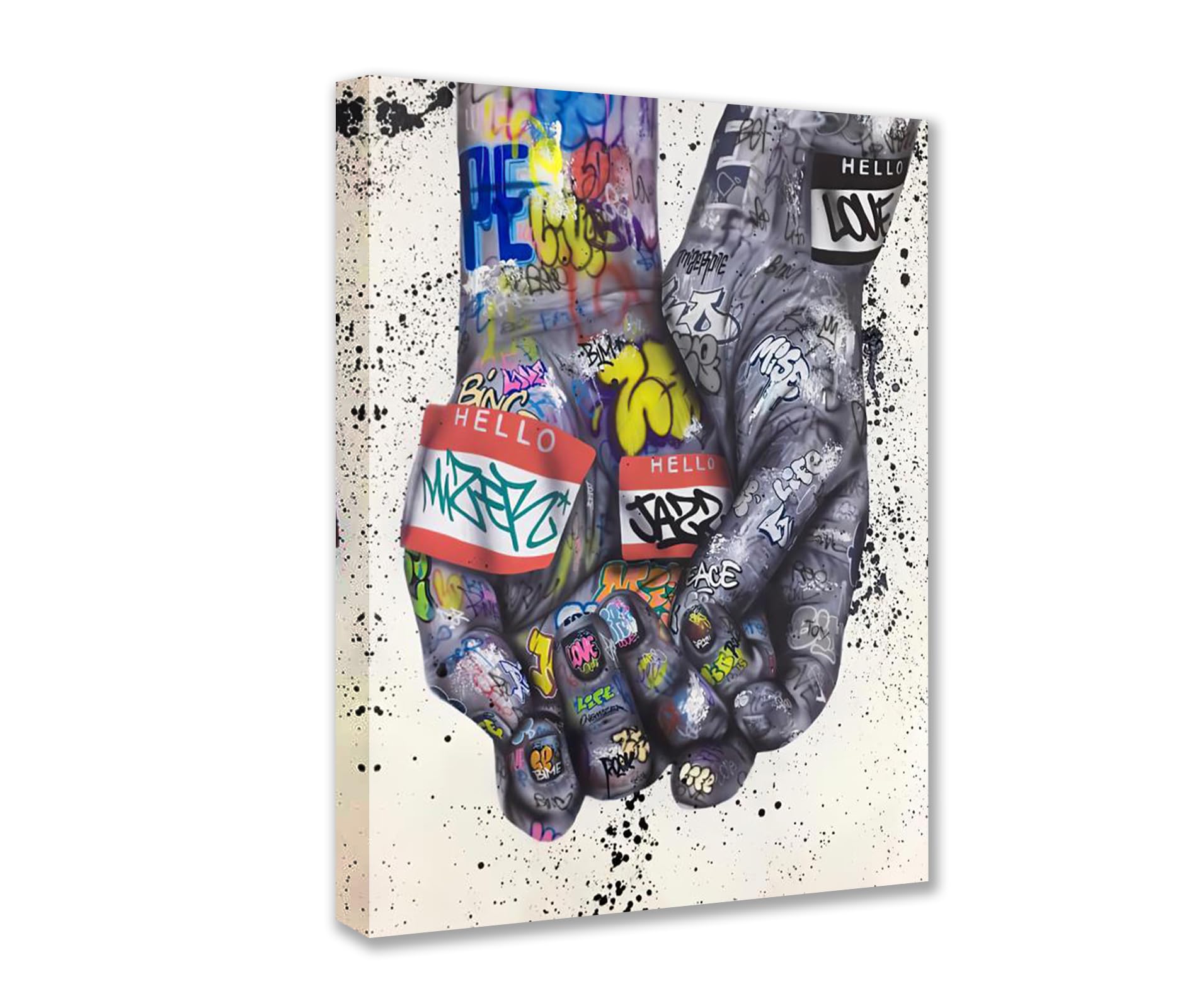 Banksy Street Art Decor Graffiti Hand Pictures Holding Hands Pop Paintings Artwork 1 Panels Canvas Wall Art Man Cave Home Modern Decor Framed Ready to Hang (16''W x 24''H)