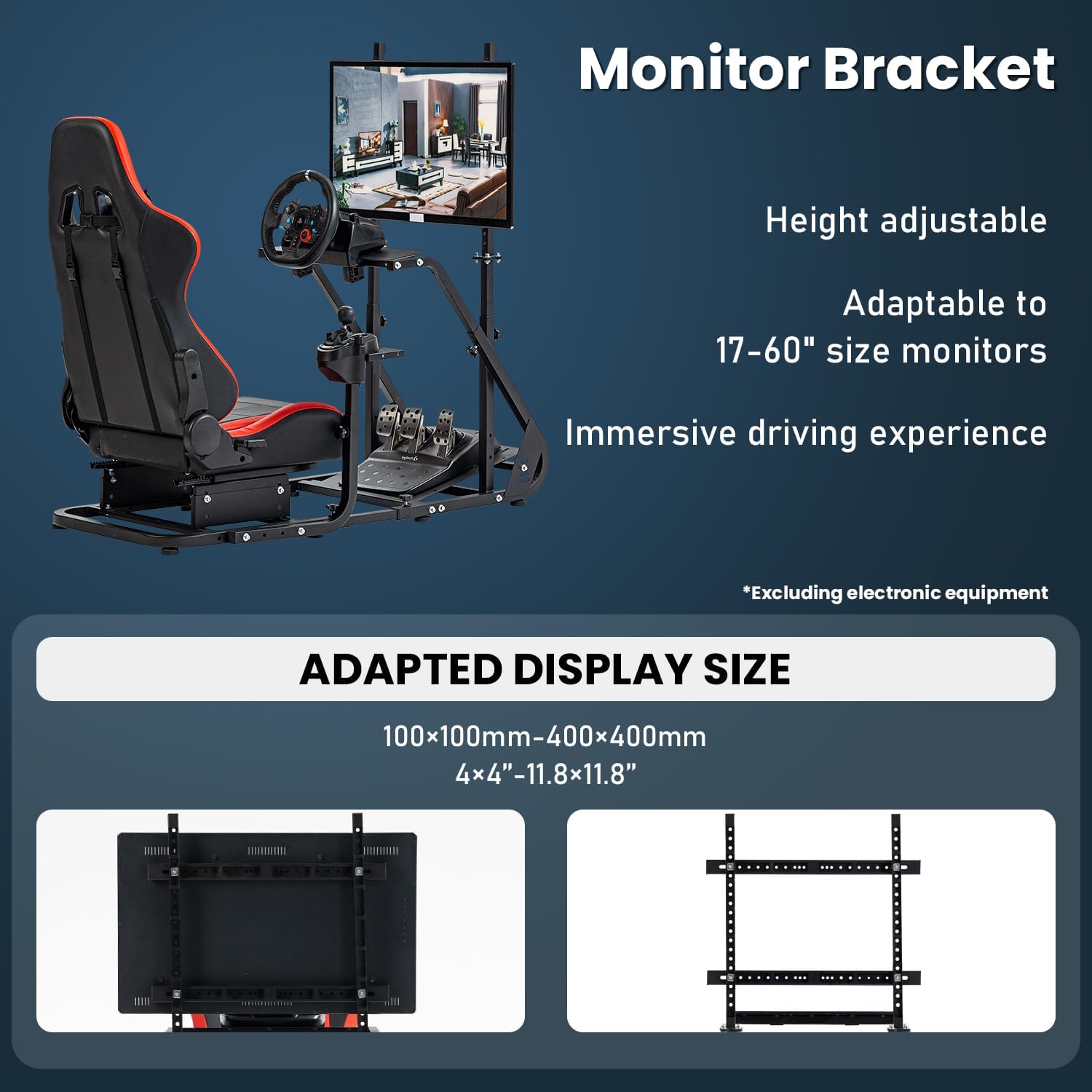 Supllueer Racing Simulator Cockpit with Comfort Gaming Seat&Monitor Stand Fit for Logitech/Thrustmaster/Fanatec GPRO G29 G920 T300, Adjustable Sim Race Mount No Steering Wheel Shifter Pedal Display