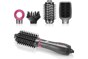 IG INGLAM 4 in 1 Hot Air Brush, Negative Ion Detachable Hair Styler & Volumizer with 2 Brush Heads, Updated Push Switch, Gray