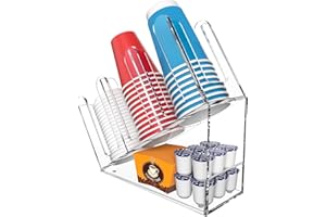 WINFFOR 3-Compartment Disposable Cup Holder - Cup and Lid Holder with Straw Organizer Clear Acrylic Cup Dispenser with Coffee Pod Storage for Coffee Station Bar Countertop Restaurant Breakroom