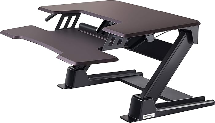 [Upgrade]Eureka Ergonomic V2 Sit To Stand Desk Converter, 36'' Height Adjustable Standing Desk Risers Converters Desktop Stand Computer Workstation Home Office Computer Desk with Keyboard Tray - Taupe