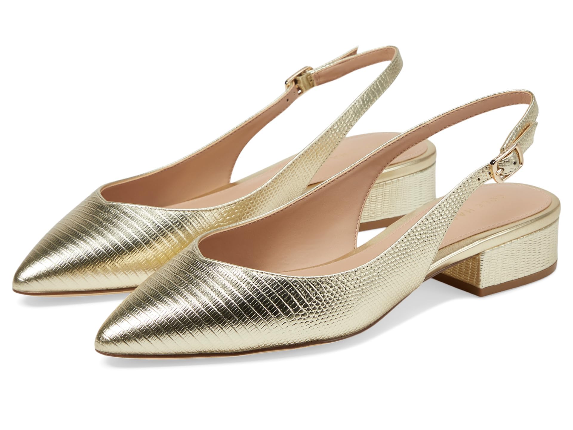 Cole Haan Womens Mazie Slingback Flat, Gold Lizard Print Leather, 5.5-B US