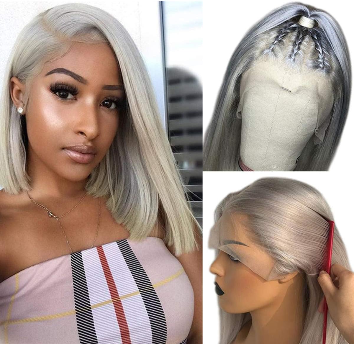 Lace Front Wigs Human Hair with Baby Hair Pre Plucked Hairline Glueless Deep Part 13x6 Bob Lace Wig for Women 150% Density Full Short Wigs 12”
