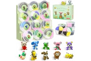 Argile séchée à l'air libre pour enfants – Kit de 12 animaux en argile à modeler pour loisirs créatifs, jouets, cadeau pour f