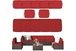 YQNUCO Patio Cushion Covers Replacement, Outdoor Cushion Covers for Patio Furniture Waterproof with Zipper, Washable Wicker Rattan Sectional Sofa Couch Chair Cover Set with Ties (Red, 12 PCS)