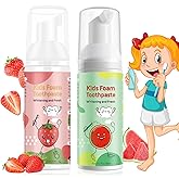 Foam Toothpaste Kids, Toddler Toothpaste with Low Fluoride, Kids Toothpaste for U Shaped Toothbrush Electric Toothbrush, Foam Toothpaste for Children Ages 3 Plus (Watermelon+Strawberry)