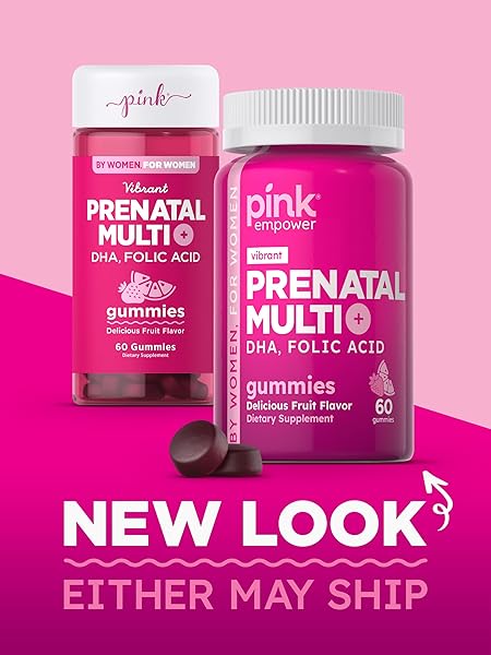 PINK PRENATAL VITAMINS | 60 GUMMIES WITH DHA AND FOLIC ACID | NON-GMO & GLUTEN FREE MULTIVITAMIN | FRUIT FLAVOR