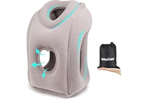 Maliton Inflatable Travel Pillow for Airplane Comfortable Sleeping to Relieve Neck and Shoulder Pain, Support Head Inflatable Pillow for Long Flights, Used for Airplanes, Cars, Trains, Office(Grey)