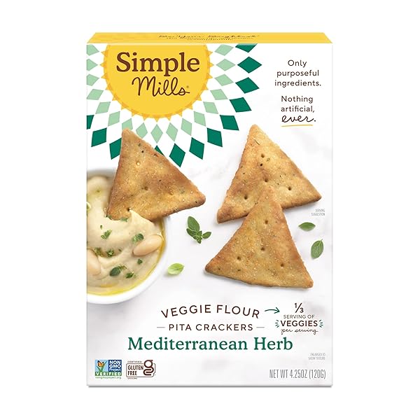 SIMPLE MILLS VEGGIE PITA CRACKERS, MEDITERRANEAN HERB – GLUTEN FREE, VEGAN, HEALTHY SNACKS, PALEO FRIENDLY, 4.25 OUNCE (PACK OF 1)