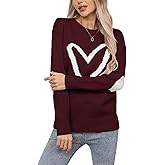 Allifewithu Women Big Cute Heart Sweater Long Sleeve Crew Neck Elbow Patchwork Knit Hearts Pullover