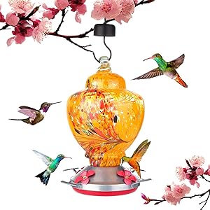 Hummingbird Feeder for Outside Hanging,Glass Hummingbird Feeder,38 Fluid Ounces Hummingbird Feeders Include Hanging Wires and Moat Hook