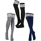 SATINIOR 3 Pairs Knee High Socks Thigh High Triple Stripe over the Knee Socks Long Opaque Thigh Stockings