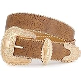 WOWOGO Floral Print Western Belts for Women Cowgirl Cowboy Country Leather Belt Fashion Vintage Belt for Jeans