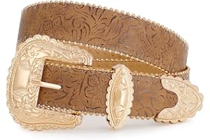 SUOSDEY Floral Western Belts for Women, Cowgirl Cowboy Leather Country Belt for Jeans Pants Big Buckle