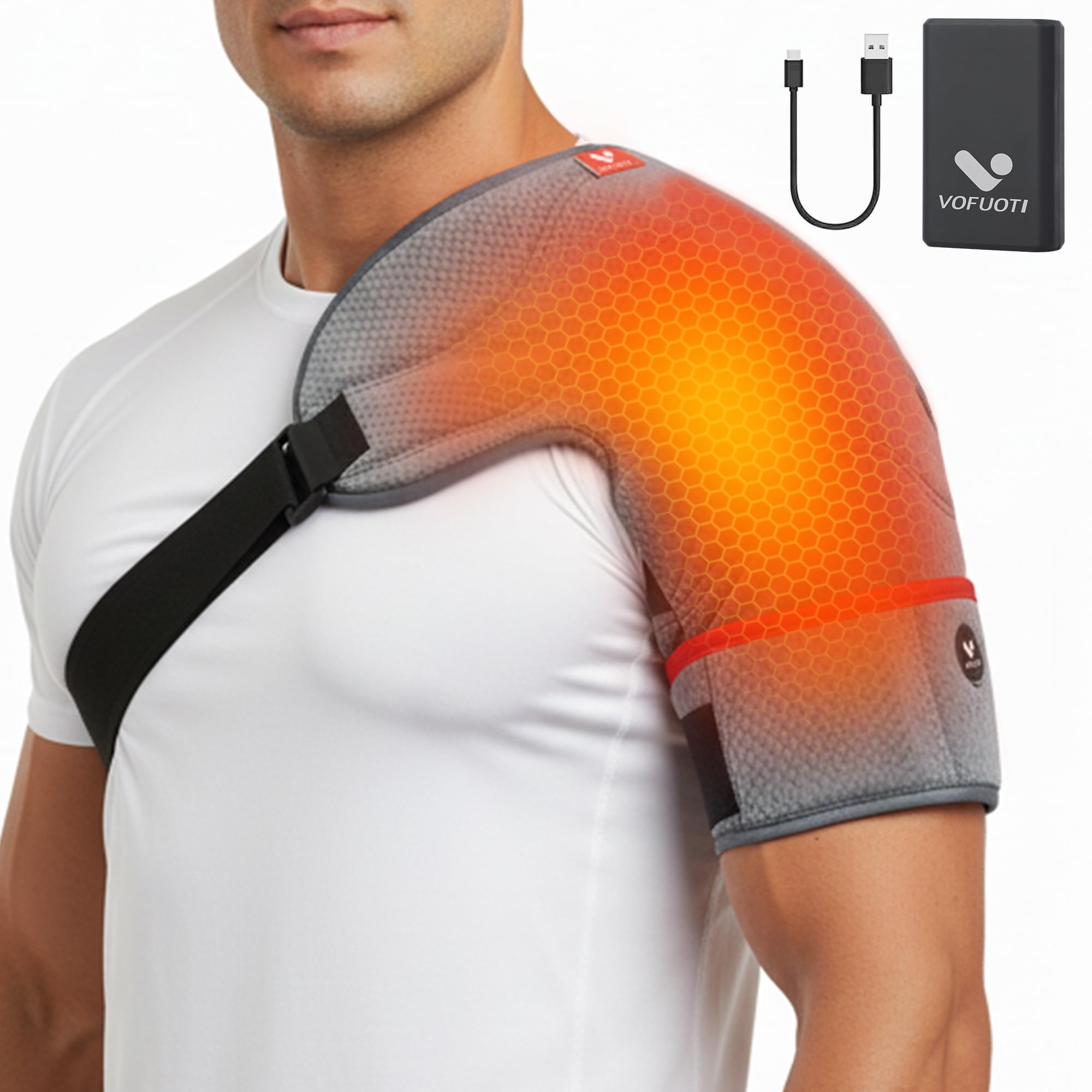 Photo 1 of Vofuoti Shoulder Heating Pad, Portable Heated Shoulder Brace with Battery and 3 Heat Settings, Cordless Heated Shouldre Wrap Support for Men Women