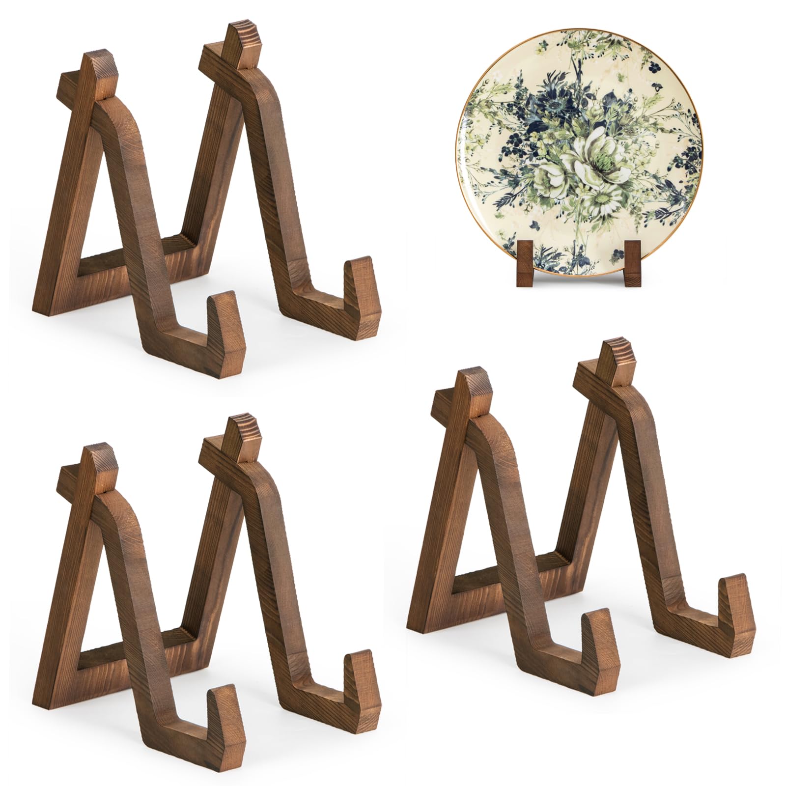 ANBOXIT Plate Display Stand, 3 Pack 8 Inch Plate Holder for Displaying, Decorative Picture Frame Dish Photo Plaque Platter Wood Stand