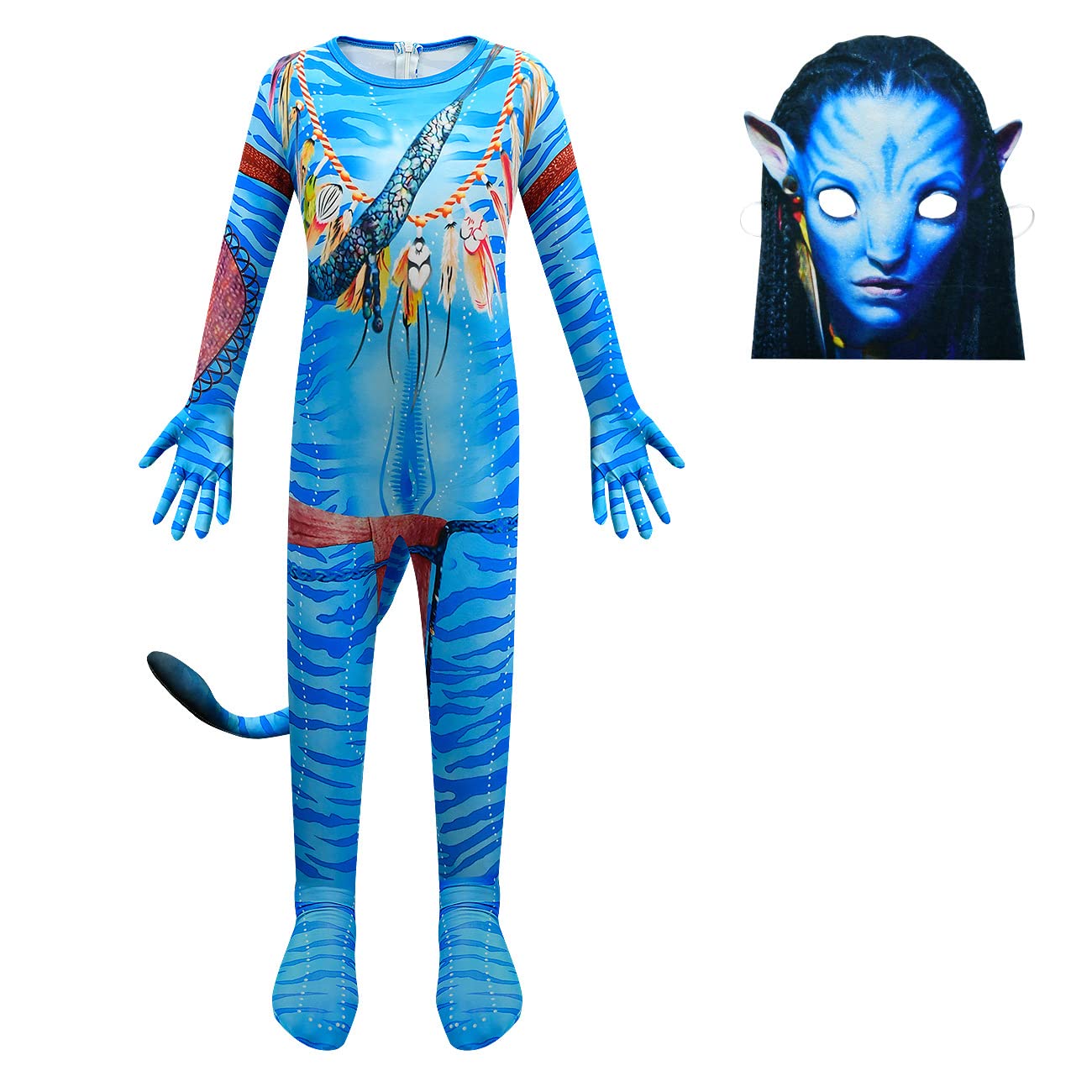 Delanhon Kids Movie Character Cosplay Outfits Boys Girls Fancy Dress Up Bodysuit Jake Sully Neytiri Role Play Costume (150, style 2)