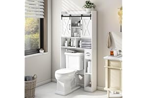 Vabches Over The Toilet Storage Cabinet, Farmhouse Storage Cabinet Over Toilet with Sliding Doors，Home Space-Saving Toilet Rack, for Bathroom, Restroom, Laundry