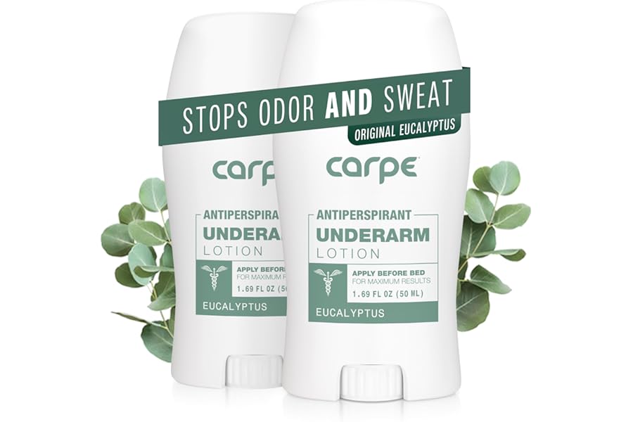 Carpe Underarm Antiperspirant and Deodorant, Clinical strength antiperspirant with all-natural eucalyptus scent, Combat excessive sweating and stay fresh. Great for hyperhidrosis (Pack of 2)