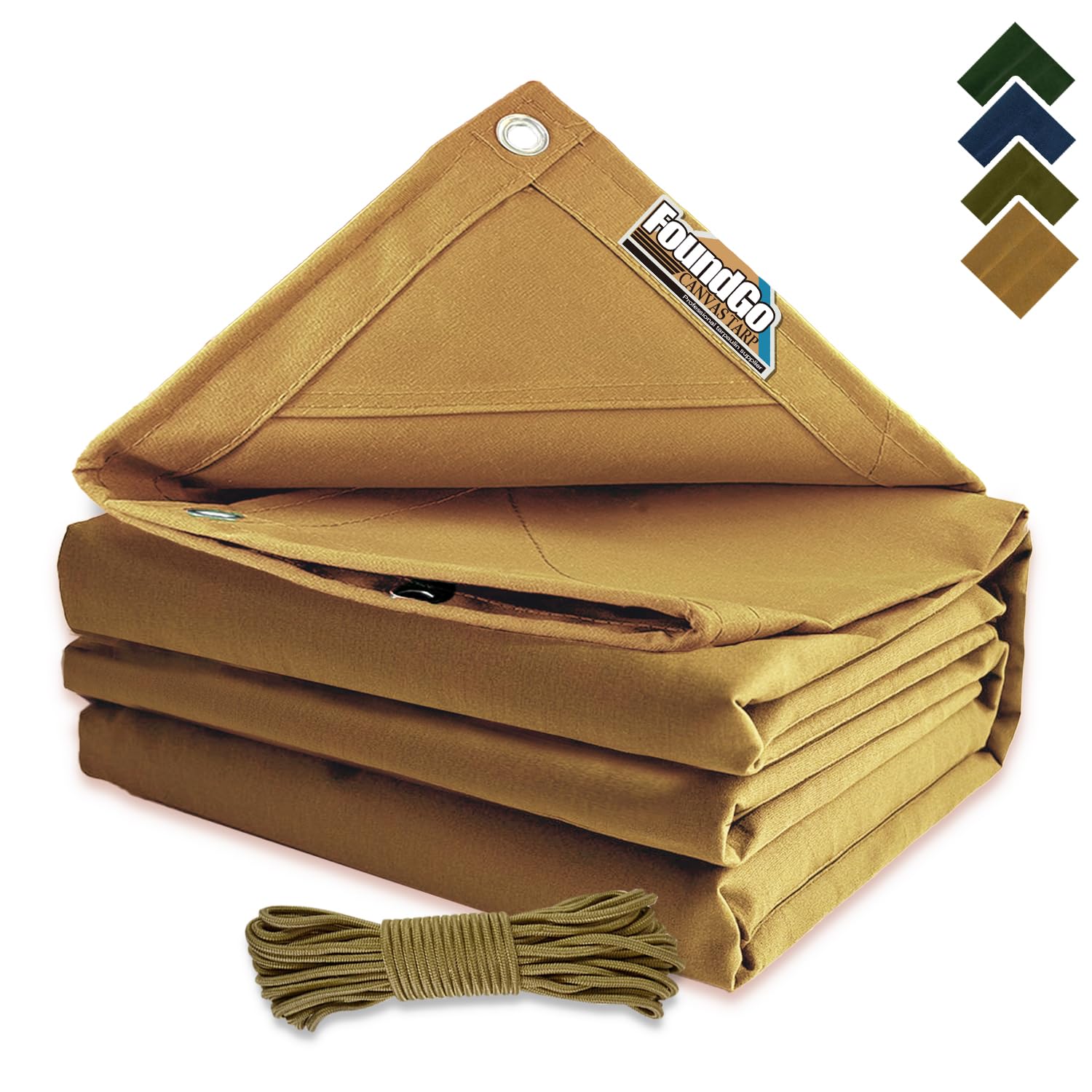 FoundGo Canvas Tarp 2.5x3m, 0.55mm/22 mil Canvas Tarpaulin Heavy Duty Water Resistant with Reinforced Grommets, Yellow Tarpaulin Cloth Covers for Car, Roof, Boat, Camp, Canopy with Ropes