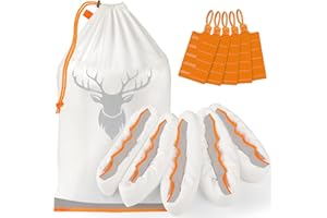 AXCOIX 5 Pack Game Bags Elk with Strong Drawstring Closure, Reusable Game Bags Deer with Reflective Strips and 5 Tags, Pre-Rolled Game Meat Bags Hunting for Elk Deer Duck Moose and Caribou, 48" x 4, 28" x 1
