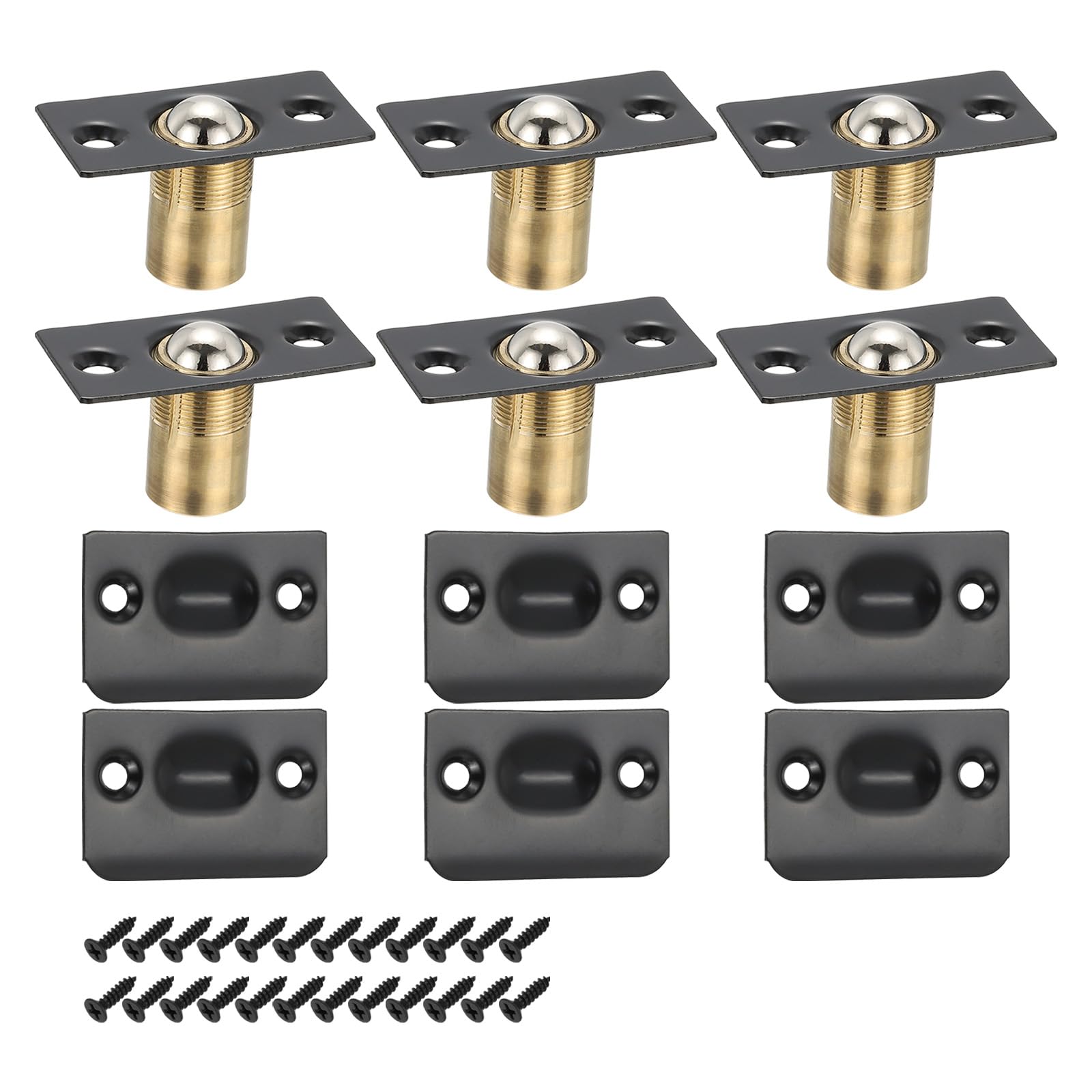 PATIKIL Stainless Steel Closet Ball Catch Door Hardware, 6 Pack Adjustable Cabinet Door Ball Catch Chrome Finish with Strike Plate & Screw for Interior Doors, Black