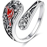 ONEFINITY Spoon Rings for Women 925 Sterling Silver Sun and Moon/Cardinal/Bee/Dragonfly/Mother Daughter/Horseshoe/Mushroom Adjustable Thumb Spoon Rings Boho Vintage Jewelry Gifts for Women