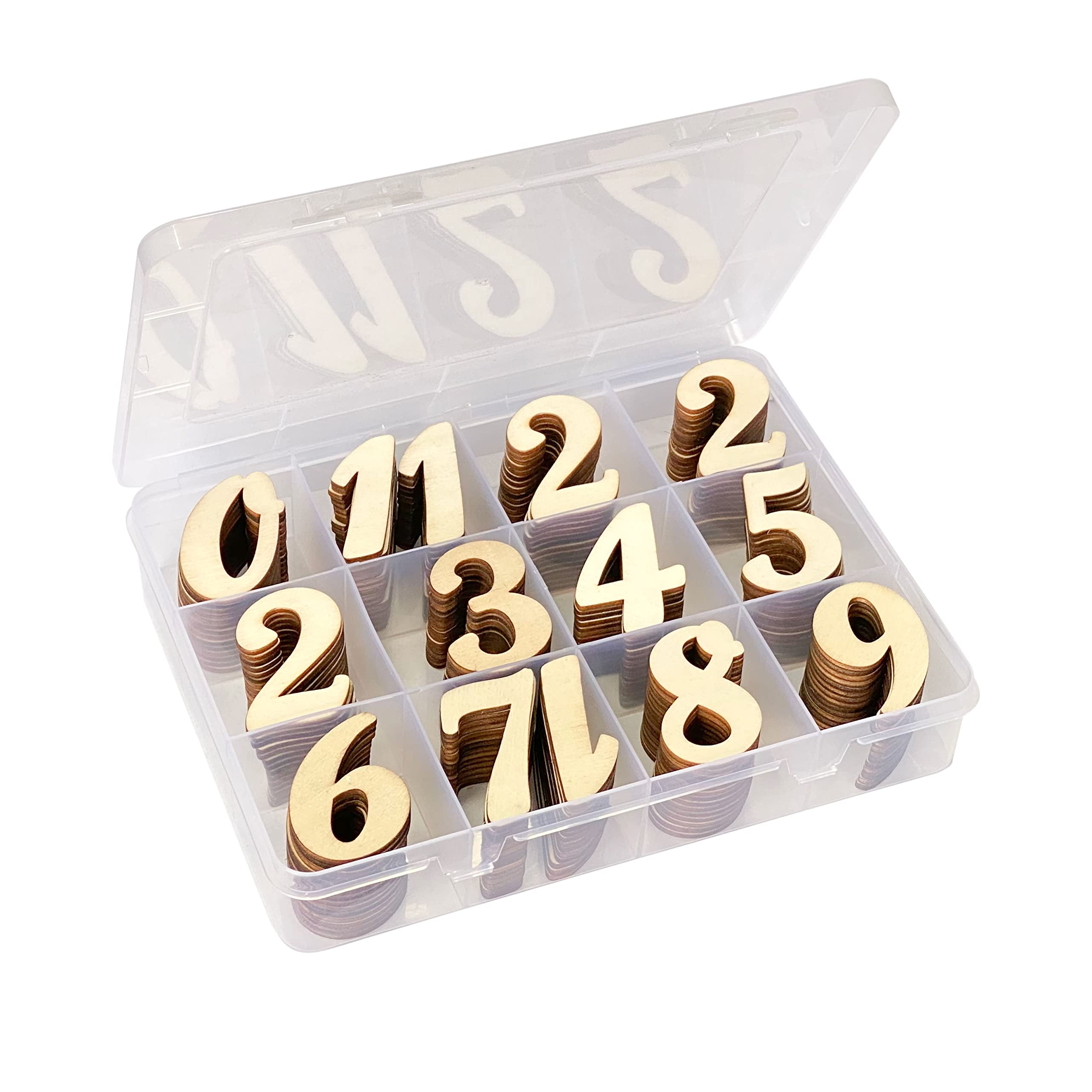 Photo 1 of 2 Inch 196 Pieces Wooden Numbers Unfinished Wood Numbers 0-9 for Crafts,with Sorting Grid Organizer