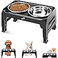 COMESOON Elevated Dog Bowls for Small Medium Dogs, 3 Height Adjustable Raised Stand with 2 Thick 6" Stainless Steel Food Bowls, Non-Slip Feeder Adjusts to 2.75", 6", 7.5", Black