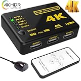 Hhusali Intelligent 5-Port HDMI Switch, Supports 4K, Full HD1080p, 3D with IR Remote (Black-5Port)