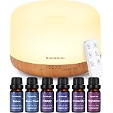InnoGear 500ml Aromatherapy Diffuser for Home 6 Essential Oils Gift Set | Remote Control, Automatic Shut-Off, 4 Timers, Quiet, Run up to 18hrs, Cool Mist Humidifier, Large Room, Easy to Use