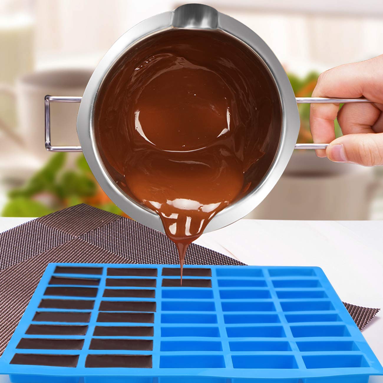 Mity rain 2 pack 40 Cavity Narrow Rectangle Silicone Caramel Candy Molds Chocolate Bar Mold for Truffles, Ganache, Jelly, Praline, Brownie, Butter, Ice Cube Tray