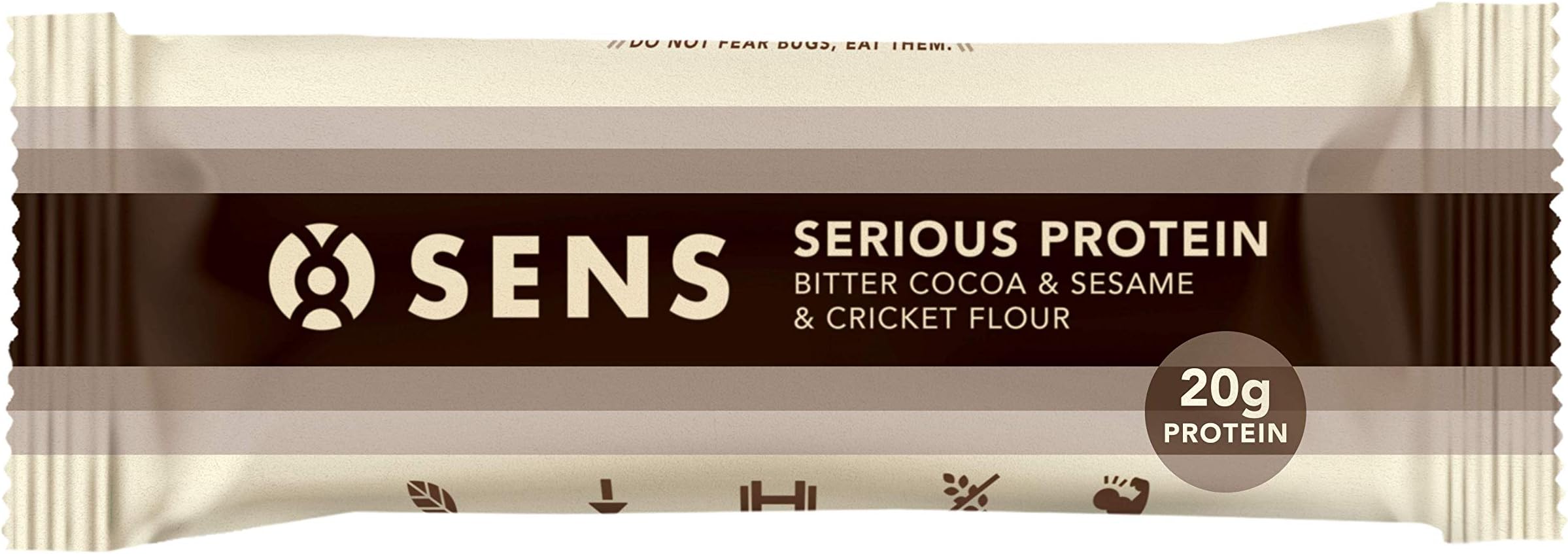 SENS SERIOUS Protein Cricket Flour Bar - 20g Protein, Low Carb, Pure Ingredients (12 x 60g): Dark Chocolate & Sesame