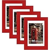 SZYUU 4x6 Picture Frame Set of 4, High Definition Real Glass, Display Pictures 3.5x5 with Mat or 4x6 Without Mat, Gallery Wall Hanging or Tabletop Photo Frames, Red
