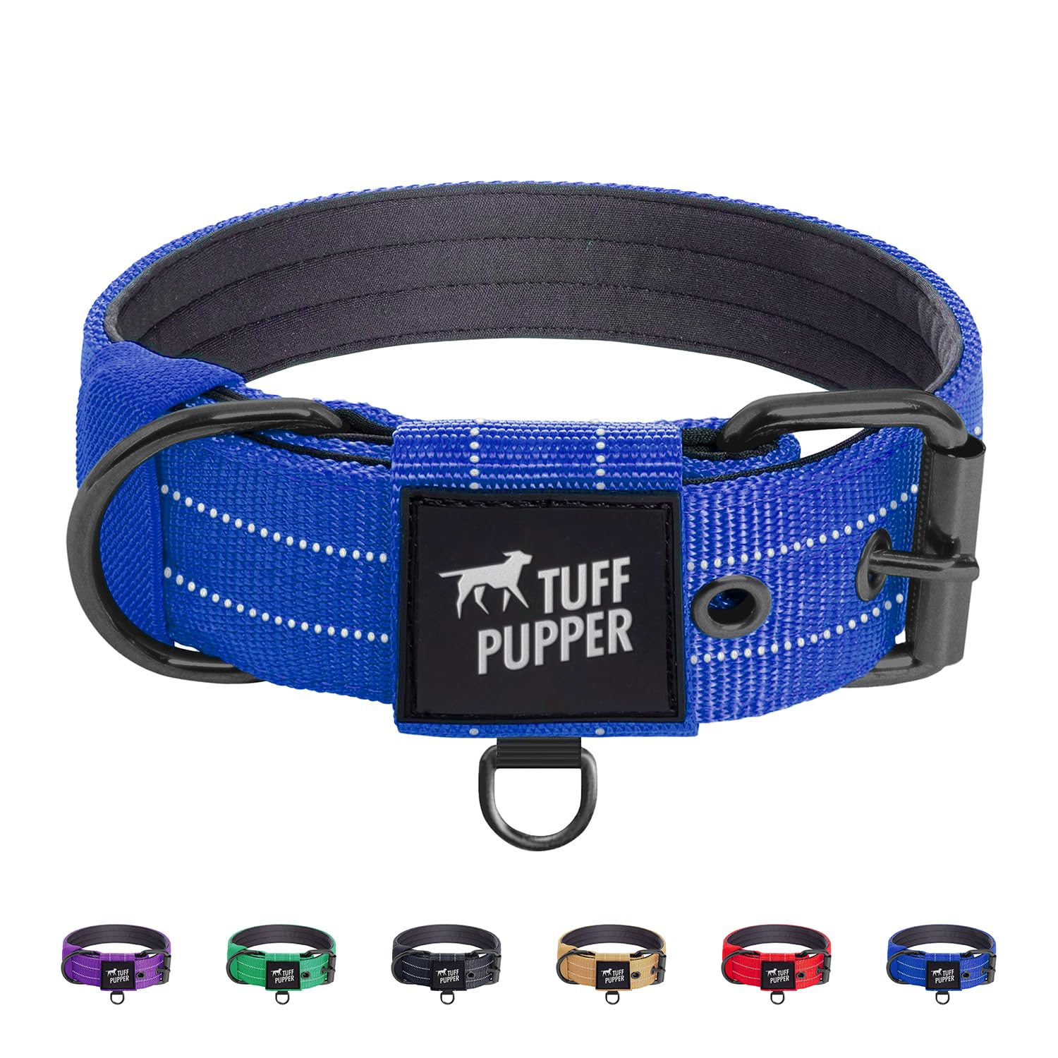 Photo 1 of Tuff Pupper Heavy Duty Tactical Dog Collar | 1.5" Wide Ballistic Nylon | Reflective Stitching | Integrated ID Tag Holder | Stainless Steel Buckle | Padded Lining | Medium & Large Dogs (Blue, Large)